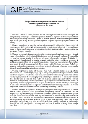 Conclusions from the Expert Discussion with Foreign Participation: Evaluation of the Work of Judges and Prosecutors in BiH (Sarajevo 29.05.2018)