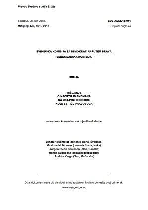 Opinion of the Venice Commission on the Draft Amendments to the Constitution of the Republic of Serbia
