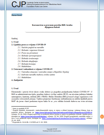 Corona virus in the legal order of Bosnia and Herzegovina: a brief diagnosis of the disease