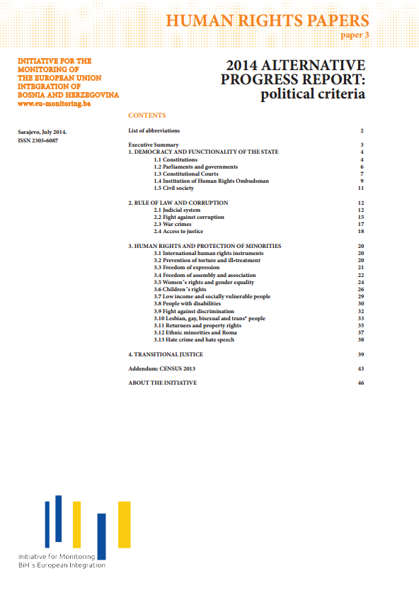 2014 ALTERNATIVE PROGRESS REPORT: POLITICAL CRITERIA Cover Image