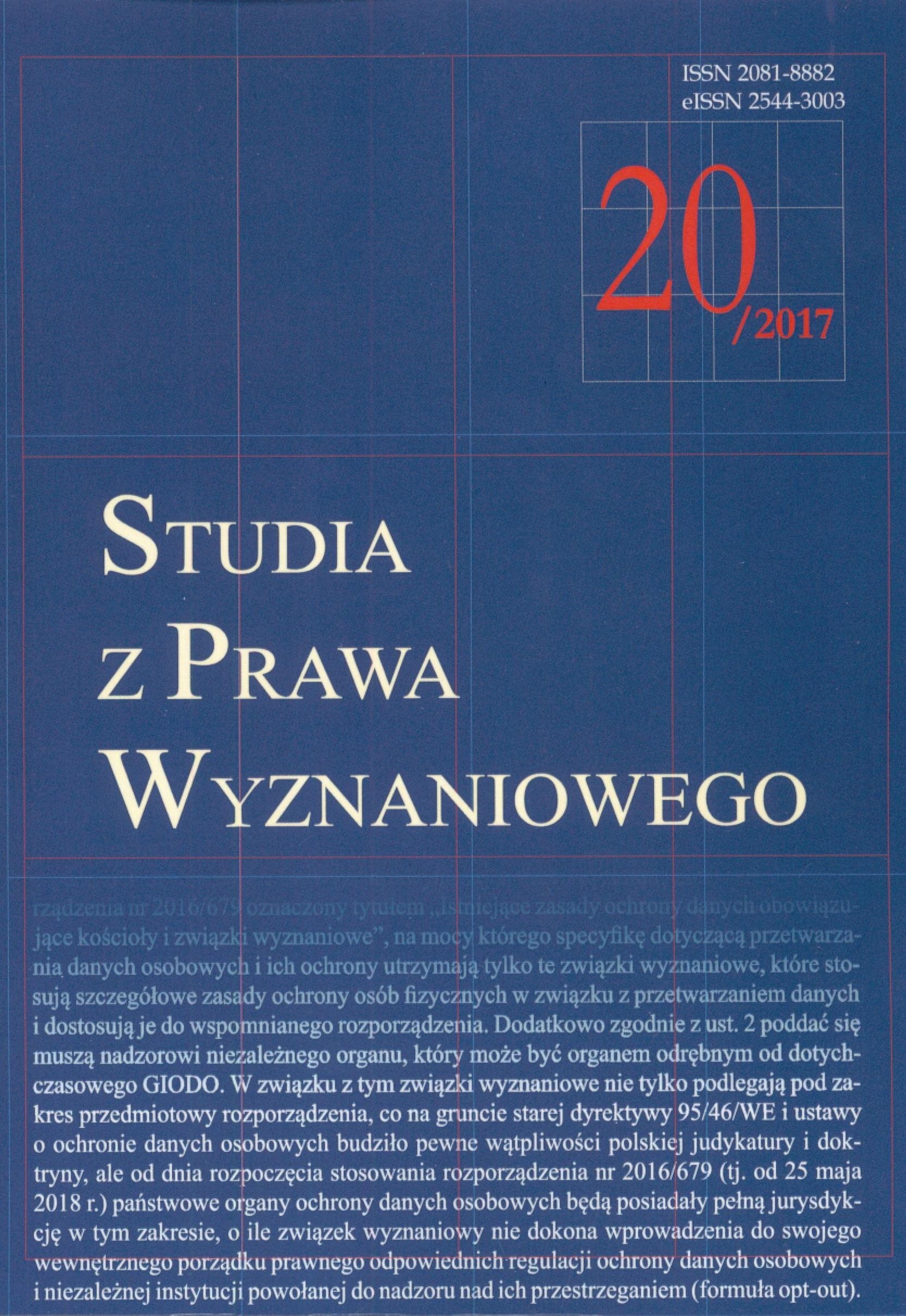 Conference on the 500th anniversary of the Protestant Reformation Evangelical-Augsburg Church in the relations with the State - institutional and legal aspects, Cracow, 9 October 2017 Cover Image