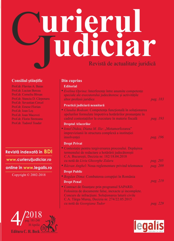 Bucharest Court of Appeal, Civil Section IV, Decision no. 182 dated 18.04.2018 (Case Law Study) Cover Image