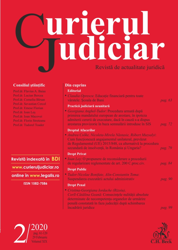 Suspension of Execution of the Administrative Act. Normative, Doctrinary and Jurisprudential Directions in the Field Cover Image