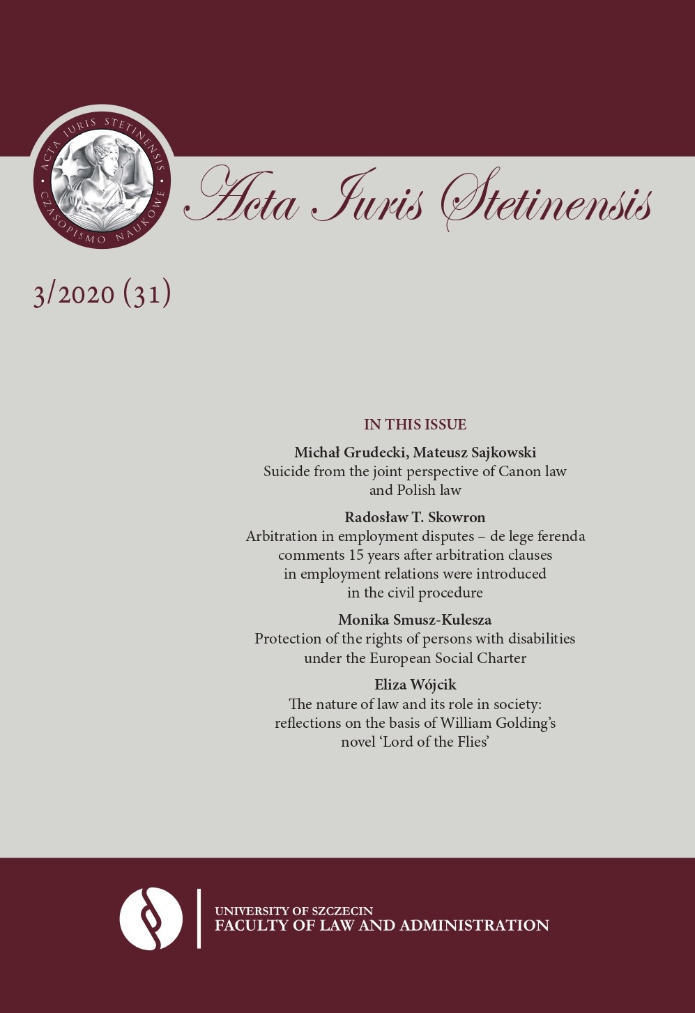 Suicide from the joint perspective of canon law and Polish law Cover Image