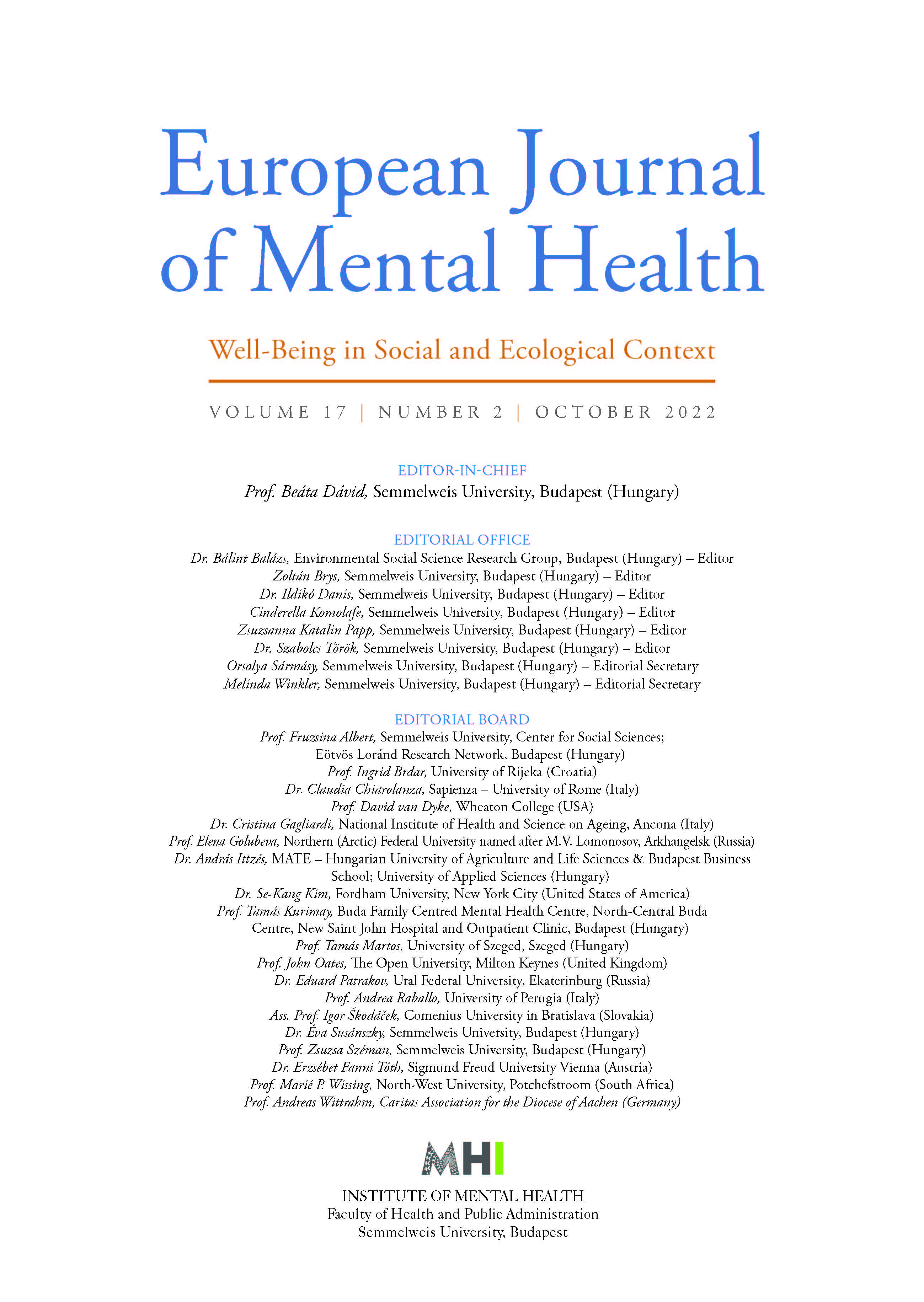 The Multifactorial Background of Helping Professionals’ Vital Exhaustion and Subjective Well-Being During the First Wave of COVID-19 in Hungary: A Cross-Sectional Study Cover Image